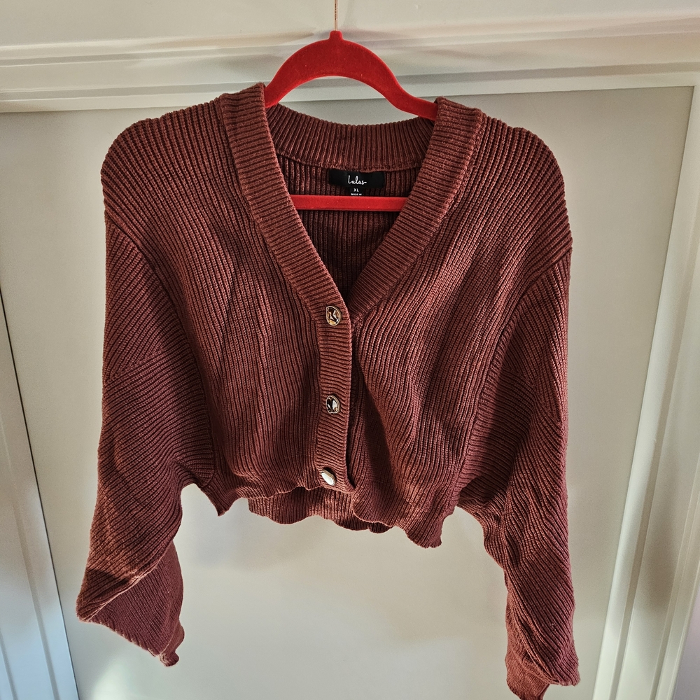 Lulu's Deep Orange Cardigan Sweater